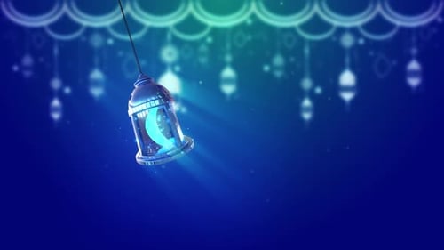 Animated Islamic Lantern with Glowing Crescent Moon Background