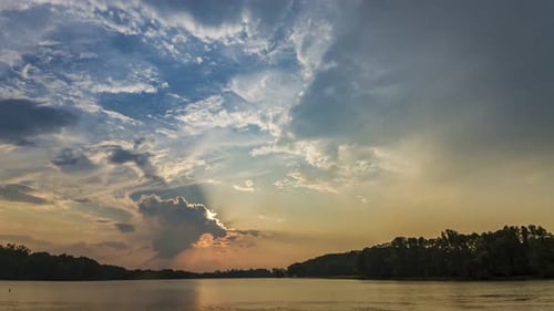 Beautiful sunset over the lake in summer, timelapse, 4K