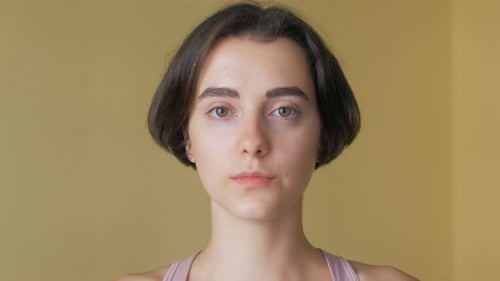 Young Woman Close Up Portrait with Short Hair