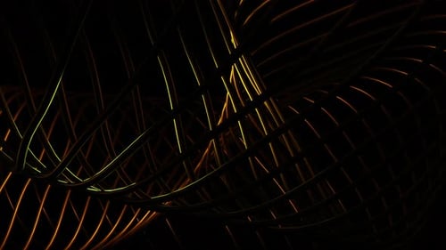 Twisted orange and yellow 3D stripes spinning endlessly