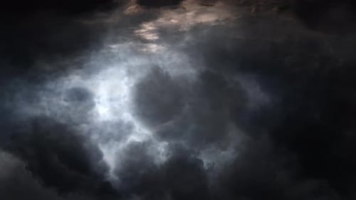 4k dark cumulonimbus clouds and a thunderstorm in the dark sky