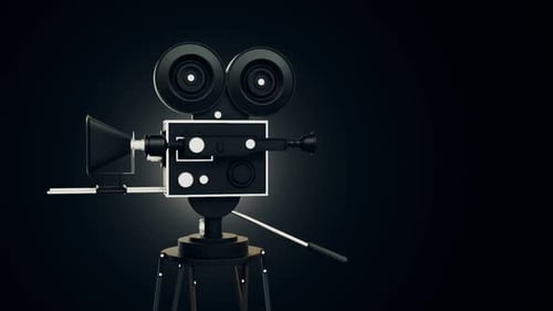 Retro Movie Camera Rotating on Tripod 3D Animation