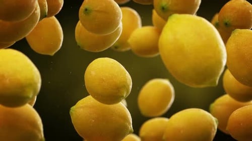 Floating Fresh Lemons with Water Droplets