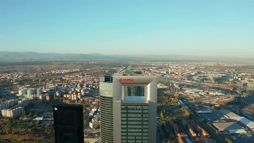 Aerial Shot of Top of Modern Skyscrapers in Cuatro Torres Business Area