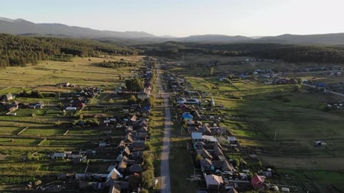 Aerial View of the Russian Village in Summer