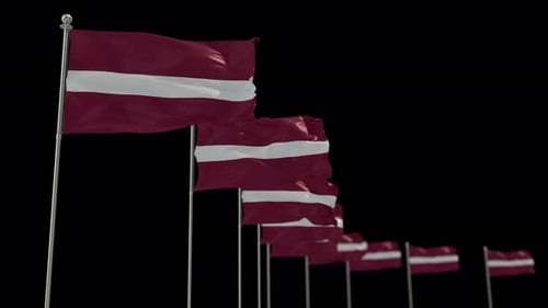 Multiple Realistic Latvian Flags Waving in Wind Animation