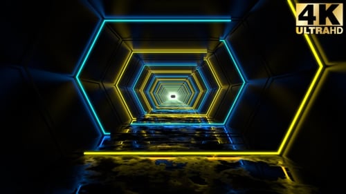 Futuristic Neon Hexagon Tunnel Loop Animation