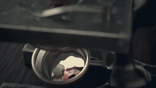 A vintage microscope used to study and analyze microbes, bacteria and cells.