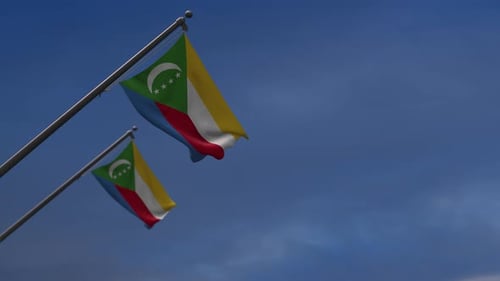 Realistic Comoros Flag Waving on Flagpole