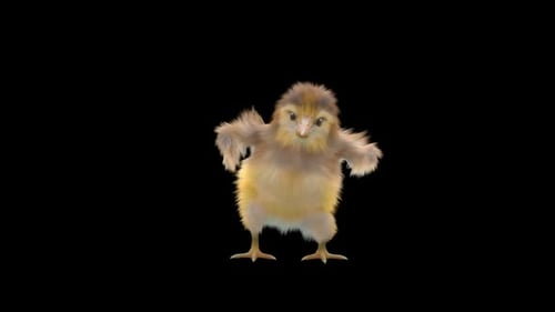 Cute Animated 3D Chick Dancing on Black Background