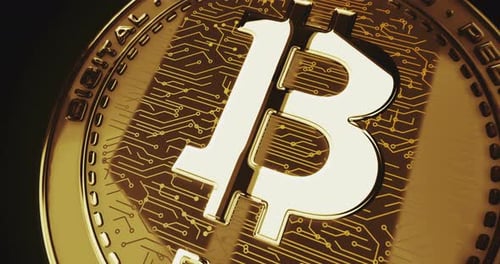 Bitcoin BTC cryptocurrency golden coin loop on digital screen