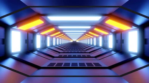 3D rendered animation, interior of space station corridor