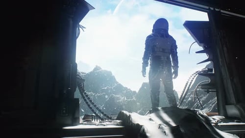 Astronaut bewundert den Blick auf einen neuen Planeten