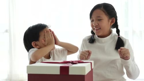 Siblings Excited to Open Birthday Present Together