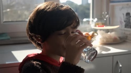Kid Background Kitchen Drinks Water