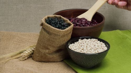 Assorted Colorful Beans with Wooden Spoon