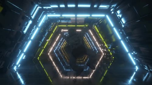 Astronaut Falling in the Corridor of a Spaceship