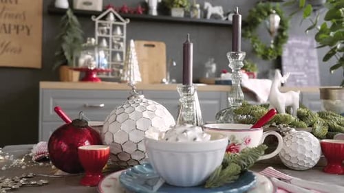 Elegant Christmas Table Setting with Holiday Decorations