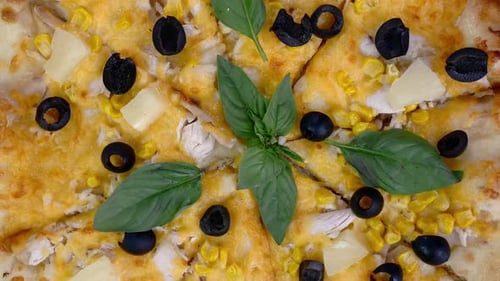 Fresh Pizza with Pineapple, Corn and Basil