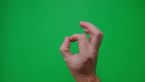 The Gestures With Her Hand OKAY OK on a Green Background Green Screen Close Up