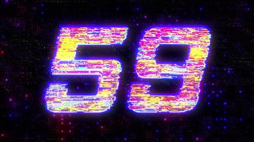 One Minute Glitch Digital Countdown Timer with Neon Effects