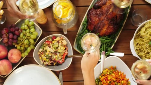 Friends toasting over delicious meal