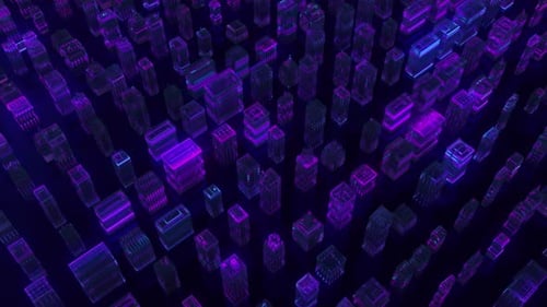 Futuristic Neon Digital City Grid Background