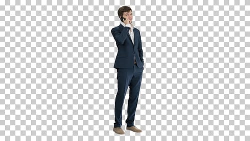 Handsome young businessman talking on the phone, Alpha Channel