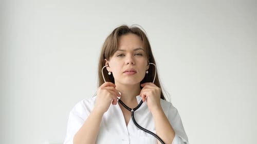 Doctor Removes Stethoscope in Medical Setting
