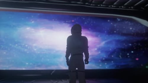 Cinematic Astronaut Views Beautiful Nebula from Spacecraft Window