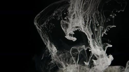 White Paint Slowly Swirling in Dark Liquid