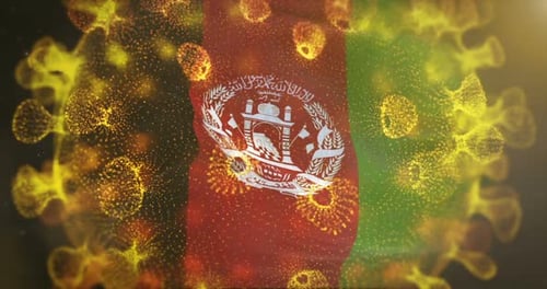 Afghanistan Flag With Coronavirus Microbe Centered