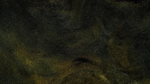 Belles particules dorées scintillantes avec reflet de lentille sur fond noir au Ralenti
