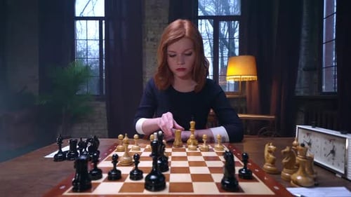 Girl Play Chess Checkmate