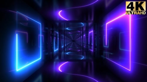 Abstract Neon Geometric Tunnel Flythrough Animation