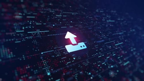 Digital Upload Icon Animation on Futuristic Tech Background