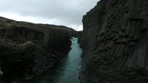 Epic Aerial View of the Studlagil Basalt Canyon Iceland