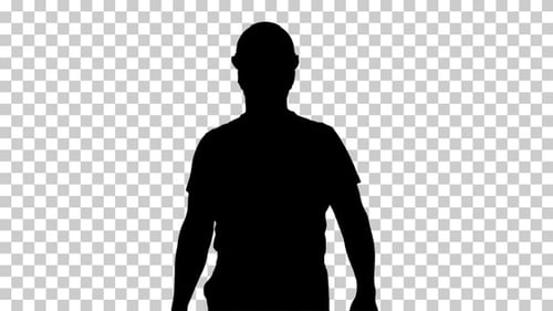 Trabajador de Silhouette Construction caminando con un casco, Alpha Channel