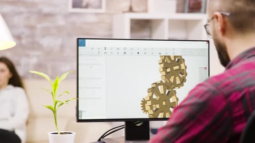 Männlicher Ingenieur arbeitet von zu Hause aus an einem 3D-Design