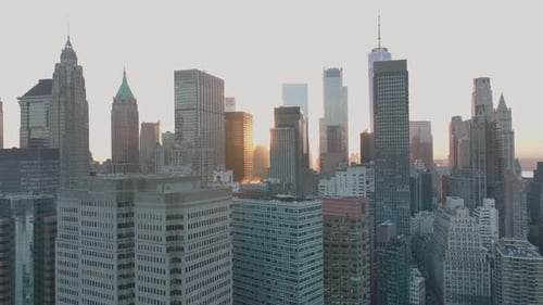 Flying Above Manhattan Buildings New York City