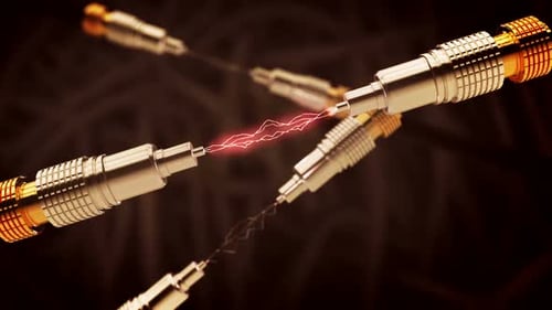 Abstrakte Animation, die rote Funken zwischen optischen Kabeln zeigt. Loopbar.
HD