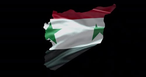 Hintergrund der syrischen Nationalflagge mit ländlichem Umriss. Alpha-Kanal-Animation