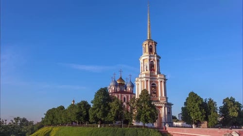 View of Kremlin in Ryazan city, Russia at sunset.