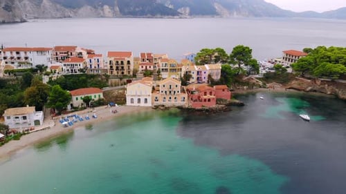 Drone Landing Above Bay Near City of Assos, Greece