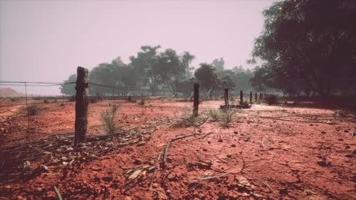 Arid Red Earth Landscape with Fence Animation