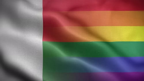 Waving Rainbow Pride Flag with White Vertical Panel