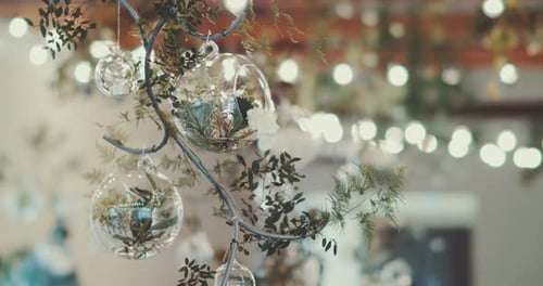 Elegant Indoor Design with Hanging Glass Ornaments