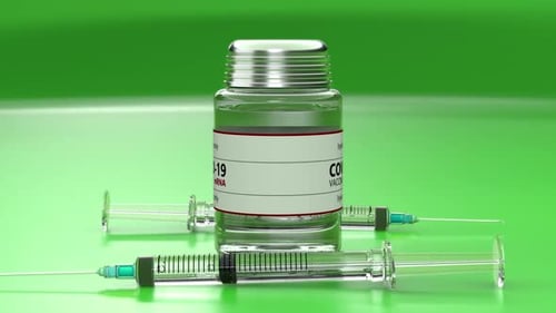 Green SARS-CoV2 COVID-19 Coronavirus mRNA Vaccine and Syringes Seamless Loop