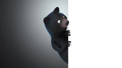 3D Cartoon Black Bear Peeking and Waving Reveal