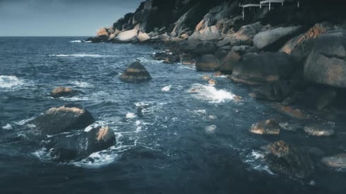 Big Stone Chunk Seascape Rocky Cliffs Background